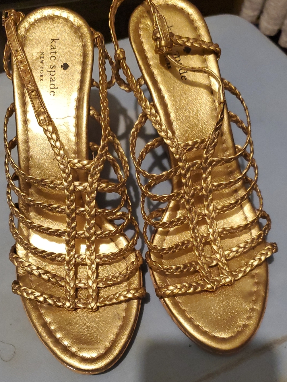 kate spade Metallic Gold Braided Strappy Heels